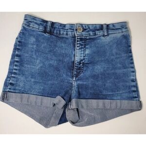 H&M Divided Blue Wash‎ Denim Cuffed High Waisted Jean Shorts Casual